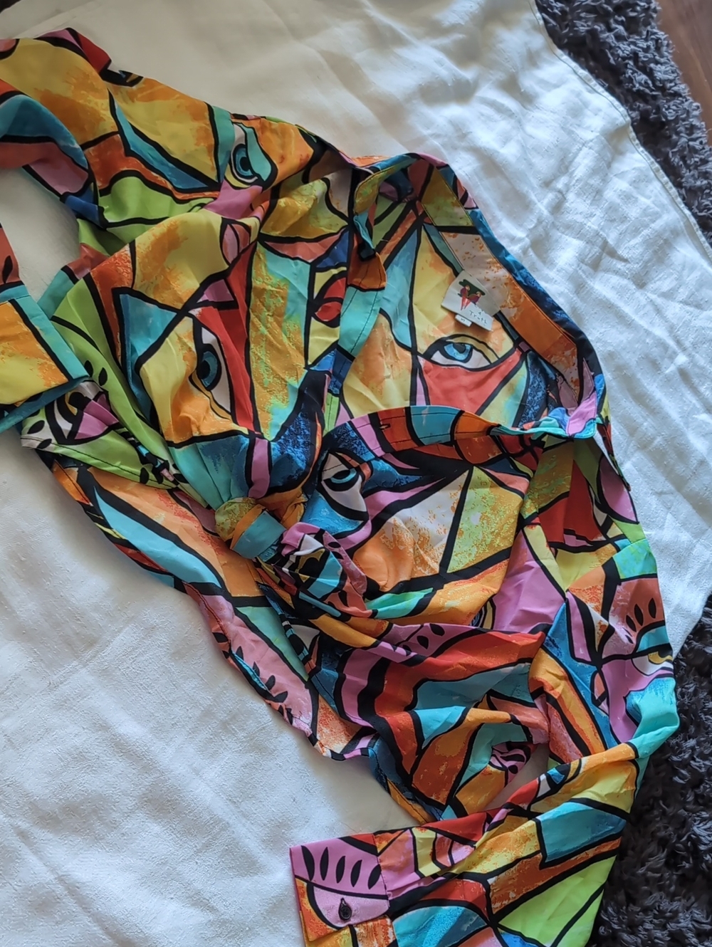Vibrant Multicolor Abstract Art Print Button-Up Blouse